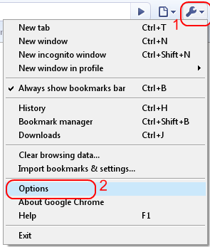 Google chrome es/opties